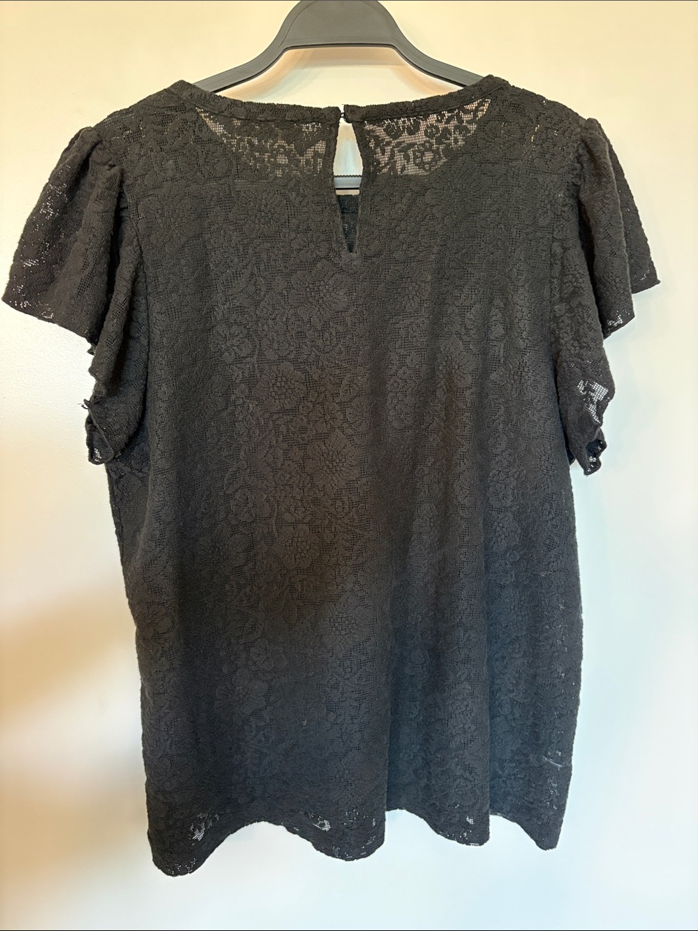 LOFT Black Lace Ruffle Yoke Blouse, Size L - Picture 5 of 6